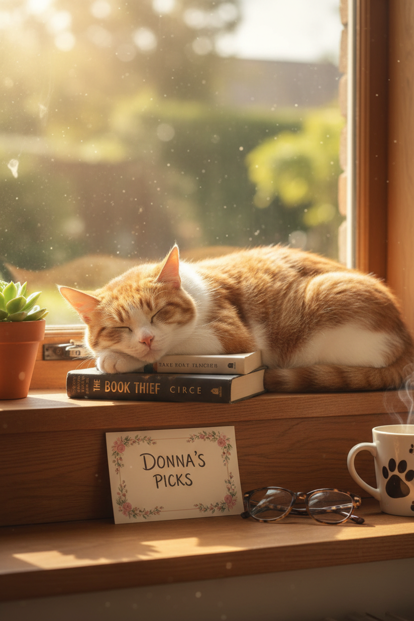 Donna's Picks with bookstore cat