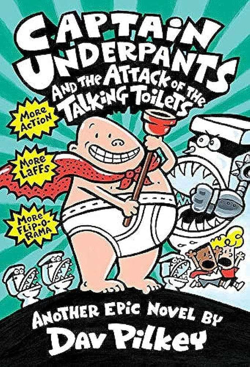 Used paperback copy of Captain Underpants and the Attack of the Talking Toilets by Dav Pilkey at Donna's Book Corner
