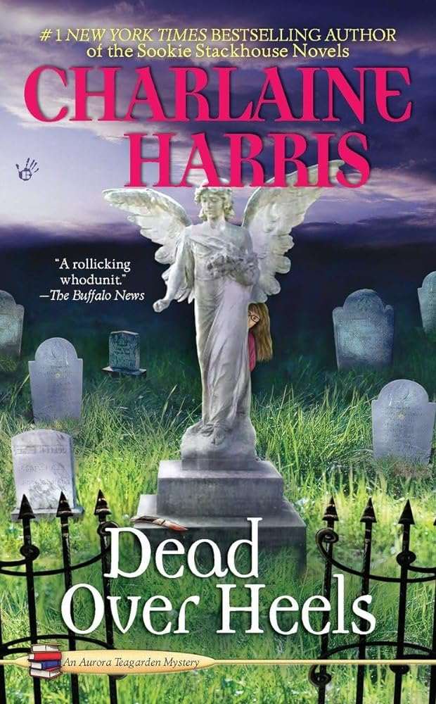 Book cover of Dead Over Heels showing mystery novel design with title and author Charlaine Harris